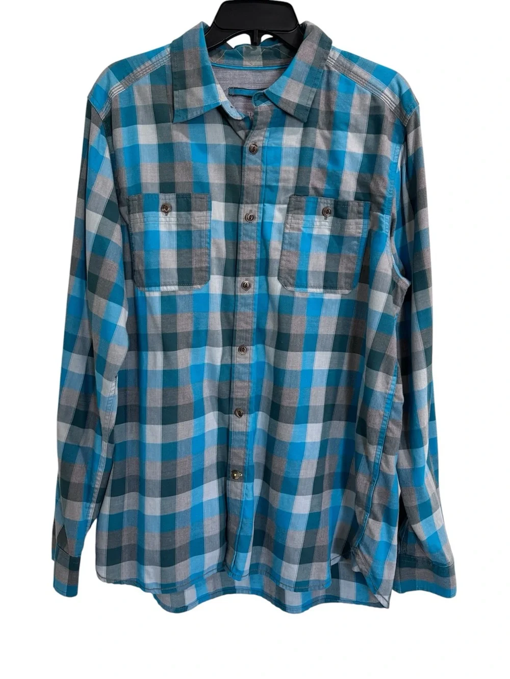 The North Face Blue Gray Plaid Button Front Shirt Western Men’s Size Large